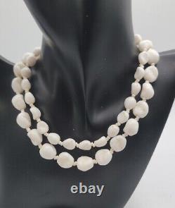 Miriam Haskell White Milk Glass Necklace Double Strand 13 Choker 8 Petal Hook