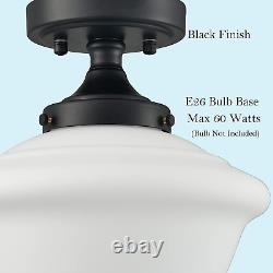 Modern Black Semi Flush Mount Ceiling Light Schoolhouse Light Fixture Milk Glass