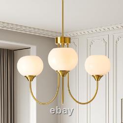 Modern Globe Chandelier 3 Light Mid Century White Milk Glass Vintage Sputnik Cha