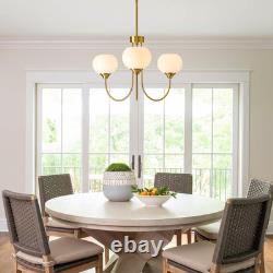 Modern Globe Chandelier 3 Light Mid Century White Milk Glass Vintage Sputnik Cha