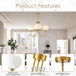 Modern Globe Chandelier 3 Light Mid Century White Milk Glass Vintage Sputnik Cha