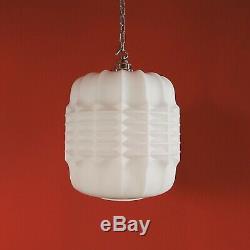 Modernist Bauhaus White Opaline Milk Glass Pendant Ceiling Light Plus Chain