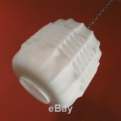 Modernist Bauhaus White Opaline Milk Glass Pendant Ceiling Light Plus Chain