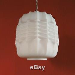 Modernist Bauhaus White Opaline Milk Glass Pendant Ceiling Light Plus Chain