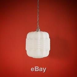 Modernist Bauhaus White Opaline Milk Glass Pendant Ceiling Light Plus Chain