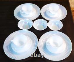 MoonGlow Iridescent Milk Glass Dish 15 pcs Federal Cups Saucers Plates Bowls VTG