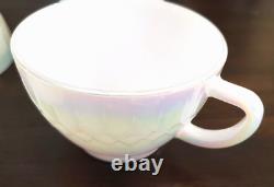 MoonGlow Iridescent Milk Glass Dish 15 pcs Federal Cups Saucers Plates Bowls VTG