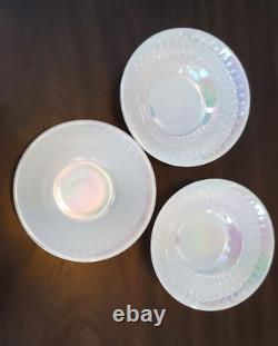 MoonGlow Iridescent Milk Glass Dish 15 pcs Federal Cups Saucers Plates Bowls VTG