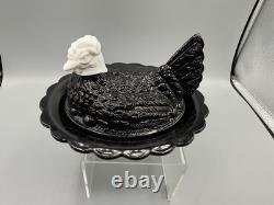 Mosser Amethyst Hen on Nest Covered Dish With White Milk Glass Head