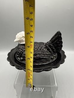 Mosser Amethyst Hen on Nest Covered Dish With White Milk Glass Head Mosser Amethyst Hen on Nest Covered Dish With White Milk Glass Head