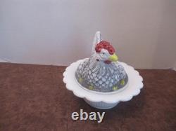 Mosser Hand Painted Hen On Nest Milk Glass Covered Dish Excellent