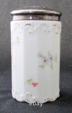 Mount Washington art glass signed DRESDEN decorated milk glass sugar shaker