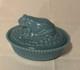 Nmgcs National Milk Glass Society Georgia Blue Glass Frog On Nest Candy/nut Dish