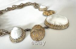 Nettie Rosenstein Milkglass Egyptian Revival Scarab Necklace