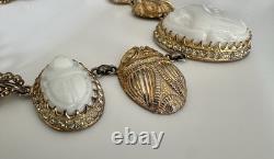 Nettie Rosenstein Milkglass Egyptian Revival Scarab Necklace