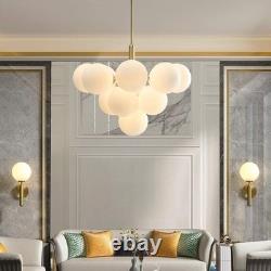 New Modern 13-Light Gold Bubble Chandelier Milk Glass Pendant Light