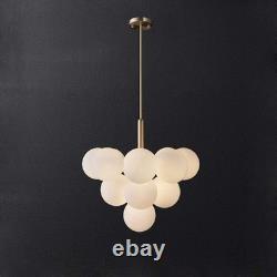 New Modern 13-Light Gold Bubble Chandelier Milk Glass Pendant Light
