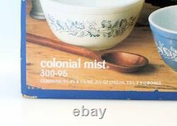 New NOS Pyrex Colonial Mist 3 Piece Mixing Nesting Bowl Set 300-95 401 402 403