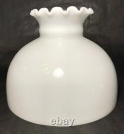 New Student Lamp Shade, Opal White Milk Glass, Crimp Top, Hand Blown, 10 FItter