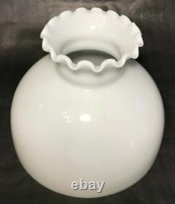New Student Lamp Shade, Opal White Milk Glass, Crimp Top, Hand Blown, 10 FItter