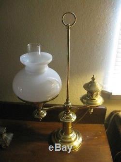Nice Vintage Antique Student Lamp White Milk Glass Shade Shade Hurricane Shade