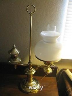 Nice Vintage Antique Student Lamp White Milk Glass Shade Shade Hurricane Shade