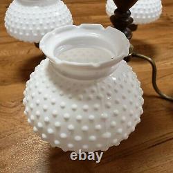 Nice Vintage White Hobnail Milk Glass Globe Lamp 4 Light Chandelier Mid Century