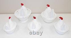 Nice! Vtg 5- WESTMORELAND Hens COVERED Milk Glass DISHES & LIDS LOT Split Tail