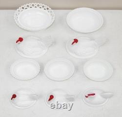 Nice! Vtg 5- WESTMORELAND Hens COVERED Milk Glass DISHES & LIDS LOT Split Tail