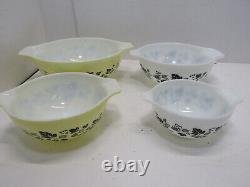 OLD Pyrex Yellow Black White Gooseberry Cinderella Nesting GLASS Bowls Set of 4