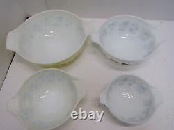 OLD Pyrex Yellow Black White Gooseberry Cinderella Nesting GLASS Bowls Set of 4