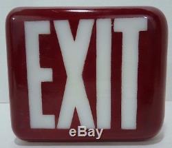 Old Art Deco White Milk Glass EXIT Sign wedge V shade Red over White 2x side