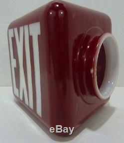 Old Art Deco White Milk Glass EXIT Sign wedge V shade Red over White 2x side