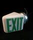 Old Art Deco White Milk Glass Exit Sign Wedge V Shade With Original Holder