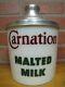 Old Carnation Malted Milk Ice Cream Parlor Soda Shoppe Ad Container Milkglass