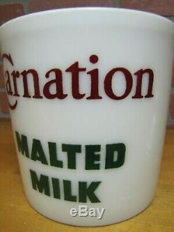 Old CARNATION MALTED MILK Ice Cream Parlor Soda Shoppe Ad Container MilkGlass