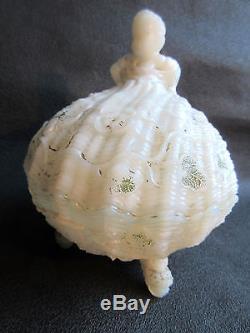 Old French white milk glass boxGirl sitting on a shell Saint-Jacques Portieux