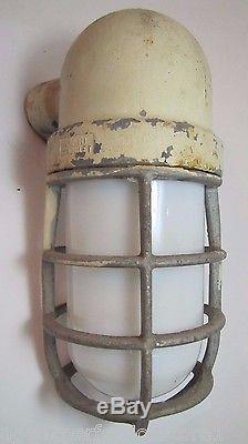 Old Grouse Hinds Explosion Proof Industrial Light Cage White Milk Glass Globe