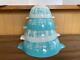 Old Pyrex Amish Butter Print Cinderella Bowl Ll L M S Size Turquoise Blue&white