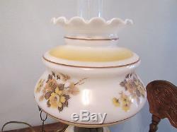 Old Vintage Hand Painted Milk Glass Hanging Hurricane light fixture lamp Flowers