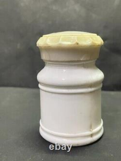 Old Vintage Rare Lederle White Milk Glass Pill Pharmacy Bottle With LID (l1)