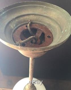 Old Vtg Antique Brass Pendant Ceiling Light Fixture White Milk Glass Globe Shade