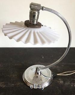 Old Vtg Antique Metal Art Deco White Milk Glass Sheild Chase Articulating Lamp