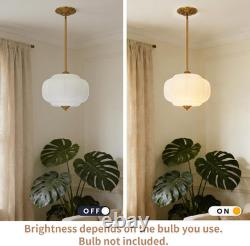 Opal White Milk Glass Pendant Light 14 Inch, Vintage Hanging Light with Brass Fi