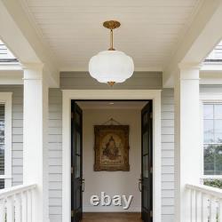Opal White Milk Glass Pendant Light 14 Inch, Vintage Hanging Light with Brass Fi