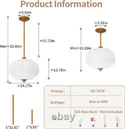 Opal White Milk Glass Pendant Light 14 Inch, Vintage Hanging Light with Brass Fi
