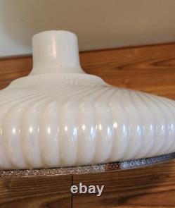 Opal White Milk Glass Torchiere Lamp Shade with Ribbed Swirling Pearl Pattern