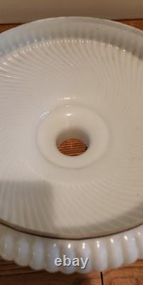 Opal White Milk Glass Torchiere Lamp Shade with Ribbed Swirling Pearl Pattern