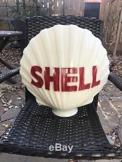 Original Shell Oil Gas Pump Globe, Milk Glass Clam Shell, Antique 1930's-40's