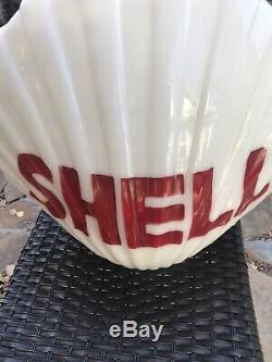 Original Shell Oil Gas Pump Globe, Milk Glass Clam Shell, Antique 1930's-40's